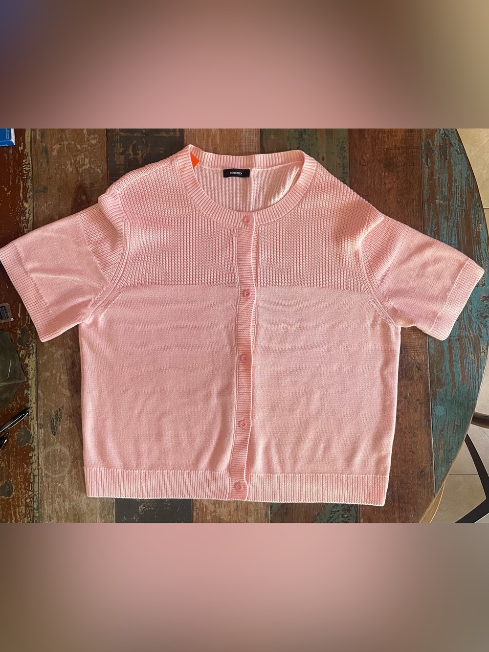 Women’s Soft Pink Short-Sleeve Knit Cardigan